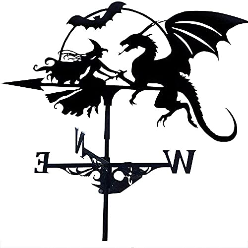 Wetterhahn fürs Dach Wetterhahn Metall Outdoor Metall Weather Weather Vane Steel Weathervane Retro Bauernhof Szene Vane Und Dragon Black von THONGLEI
