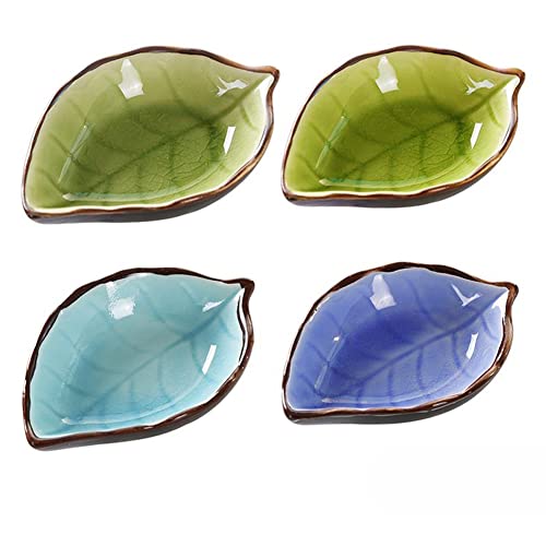 keramikschale Ramen Schüssel 4pcs Keramikblätter Gewürze Geschirr Teebeutelhalter Ketchup Saucer Vorspeise Teller Essig Gewürzsalat Sojas Sushi -Gewürz Diping Schalen Zufälliger Stil von THONGLEI