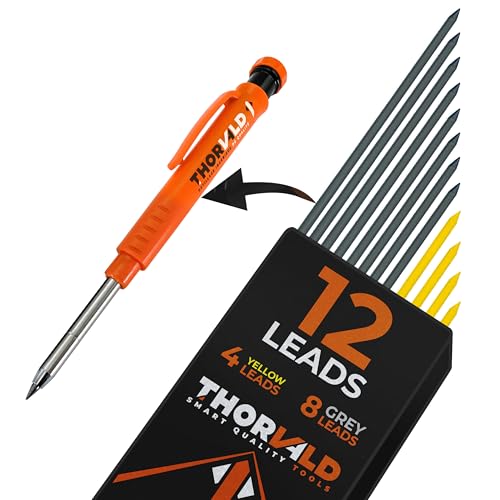 THORVALD 12 Minen 2,8 mm Tieflochmarker Bleistift 8 Graue Minen + 4 Gelbe Minen - für Holz, Metall, Beton, Fliesen von THORVALD