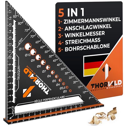 THORVALD 5-in-1 Zimmermannswinkel Winkelmesser Anschlagwinkel - Aluminiumwinkel mit 180 mm Schenkellänge zum präzisen Anreißen & Zeichnen/Multifunktional Weihnachtsgeschenke für männer von THORVALD