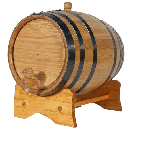 Eichenfass (5 Liter) mit Ständer, Stöpsel und Zapfen – Whiskyfass aus Holz – verkohlte Eichenfässer für alternde Whiskey, Bourbon, Cocktails, Rum, Tequila von THOUSAND OAKS BARREL