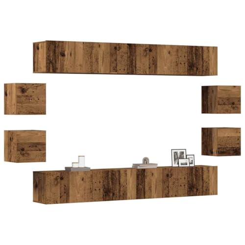 8 TLG. TV Schrank Set Wandmontage Altholz Optik Holzwerkstoff, Fernsehschrank Wohnzimmer möbel Fernsehtisch TV Board Geeignet für Wohnheim Wohnzimmer Hotel Wohnung von THOYTOUI