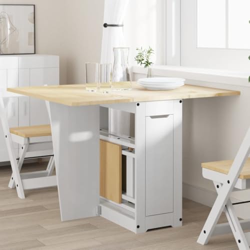 Butterfly-Esstisch Klappbar Corona Weiß Massivholz Kiefer, Bistrotisch Esszimmertisch Holztisch Dining Table Geeignet für Esszimmer Küche Wohnzimmer Speisesaal von THOYTOUI