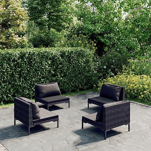 THOYTOUI 4-TLG. Garten-Lounge-Set, Möbelsets Garten möbel Garten loungemöbel Set Gartengarnitur Set Geeignet für Garten Veranda Balkon Terrasse mit Kissen Poly Rattan Dunkelgrau von THOYTOUI