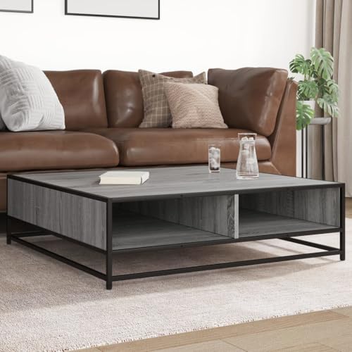 THOYTOUI Couchtisch Grau Sonoma 100x100x30 cm Holzwerkstoff und Metall, Beistelltisch Wohnzimmertisch Sofatisch Coffee Table Geeignet für Teestube Büro Flur Hotel von THOYTOUI