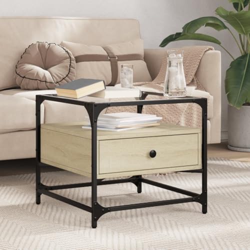 THOYTOUI Couchtisch mit Glasplatte Sonoma-Eiche 50x50x45 cm Stahl, Wohnzimmertisch Beistelltisch Sofatisch Tisch Wohnzimmer Geeignet für Wohnung Hotel Büro Wohnzimmer THOYTOUI Couchtisch mit Glasplatte Sonoma-Eiche 50x50x45 cm Stahl, Wohnzimmertisch Beistelltisch Sofatisch Tisch Wohnzimmer Geeignet für Wohnung Hotel Büro Wohnzimmer von THOYTOUI