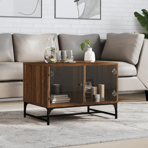 THOYTOUI Couchtisch mit Glastüren Braun Eichen-Optik 68,5x50x50 cm, Coffee Table Sofatisch Beistelltisch Wohnzimmertisch Geeignet für Hotel Wohnung Flur Teestube THOYTOUI Couchtisch mit Glastüren Braun Eichen-Optik 68,5x50x50 cm, Coffee Table Sofatisch Beistelltisch Wohnzimmertisch Geeignet für Hotel Wohnung Flur Teestube von THOYTOUI