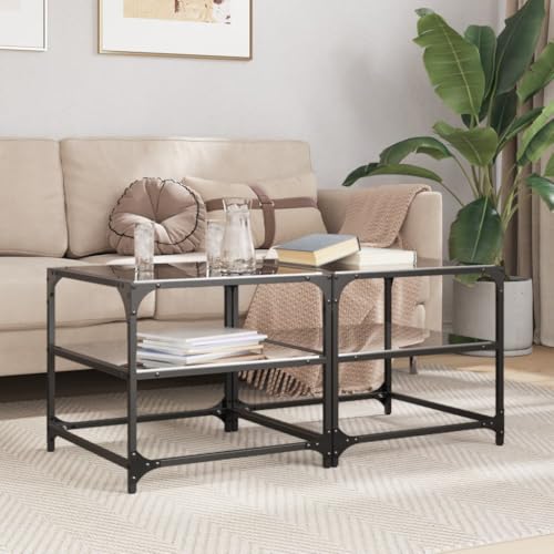 Couchtische mit Glasplatten 2 STK. Schwarz 50x50x45 cm Stahl, Beistelltisch Coffee Table Tisch Wohnzimmer Wohnzimmertisch Geeignet für Flur Wohnung Teestube Büro Couchtische mit Glasplatten 2 STK. Schwarz 50x50x45 cm Stahl, Beistelltisch Coffee Table Tisch Wohnzimmer Wohnzimmertisch Geeignet für Flur Wohnung Teestube Büro von THOYTOUI
