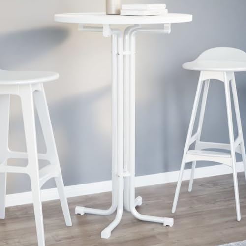 THOYTOUI Esstisch Weiß Ø70x110 cm Holzwerkstoff und Stahl, Bistrotisch Essgruppe Dining Table Küchentisch Geeignet für Esszimmer Küche Speisesaal Wohnzimmer von THOYTOUI