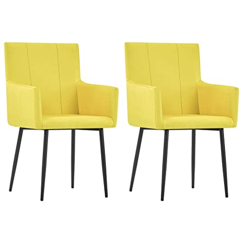 THOYTOUI Esszimmerstühle mit Armlehnen 2 STK. Küchenstühle Arbeitsstuhl Dekorative Stühle Gaming-Stuhl Geeignet für Atelier Speisesaal Küche Arbeitszimmer Gelb Stoff von THOYTOUI