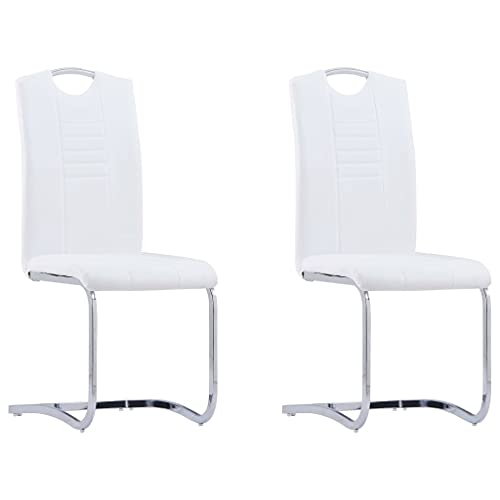 THOYTOUI Freischwinger 2 STK. Essstühle Arbeitsstuhl Lounge Sessel Dekorative Stühle Geeignet für Arbeitszimmer Bar Aufenthaltsraum Küche Weiß Kunstleder von THOYTOUI
