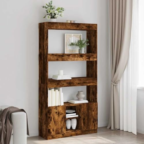 THOYTOUI Highboard, Anrichte Mehrzweck Schränke Leiter Regale Möbel Verwendbar für Küche Korridor Wohnbereich Arbeitszimmer Räuchereiche 92x33x180 cm Holzwerkstoff von THOYTOUI
