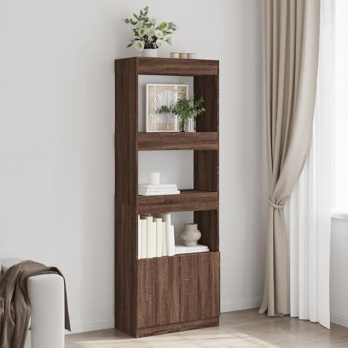 THOYTOUI Highboard, Bücherregal Schaukästen Hängendes Regal Mehrzweck Schränke Verwendbar für Schlafzimmer Wohnbereich Korridor Arbeitszimmer 63x33x180 cm Braun Eichen Optik Holzwerkstoff von THOYTOUI