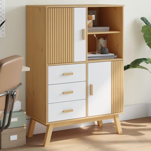 THOYTOUI Highboard, Buffetschrank Arbeitsplatte Anrichte Schränke Geeignet für Soggiorno Cucina Corridoio Camera da letto Weiß und Braun 85x43x125 cm Massivholz Kiefer THOYTOUI Highboard, Buffetschrank Arbeitsplatte Anrichte Schränke Geeignet für Soggiorno Cucina Corridoio Camera da letto Weiß und Braun 85x43x125 cm Massivholz Kiefer von THOYTOUI