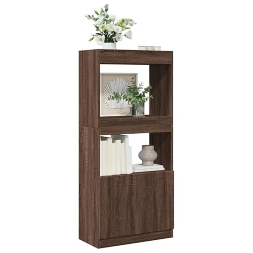 THOYTOUI Highboard, Hängendes Regal Anrichte Regale Mehrzweck Schränke Verwendbar für Schlafzimmer Wohnbereich Arbeitszimmer Korridor Braun Eichen Optik 63x33x140 cm Holzwerkstoff von THOYTOUI