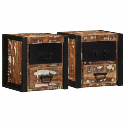 THOYTOUI Nachttisch 2er Set Mehrfarbig 40x35x40 cm Altholz Massivholz, Beistelltisch Bettkommoden Bedside Table Nachtschrank Geeignet für Wohnung Hotel Schlafzimmer Gästezimmer von THOYTOUI
