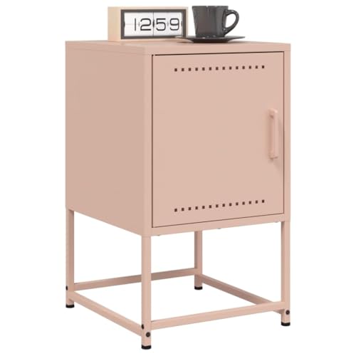 THOYTOUI Nachttisch 2er Set Rosa 36x39x60,5 cm Stahl, Beistellschrank Nachtschrank Aufbewahrungsschrank Nachttische Geeignet für Wohnung Hotel Gästezimmer Wohnheim von THOYTOUI