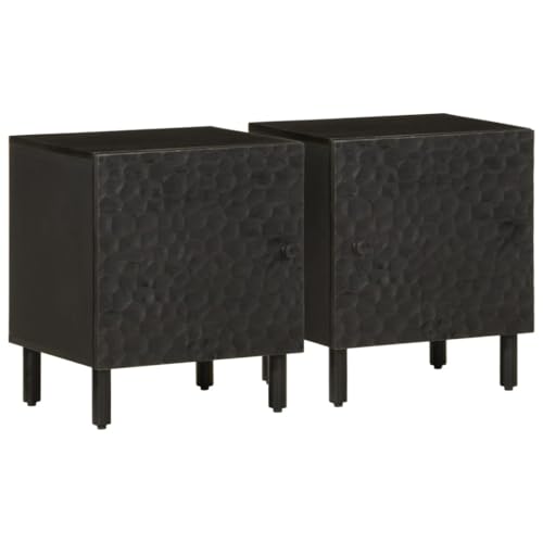 THOYTOUI Nachttisch 2er Set Schwarz 40x33x46 cm Massivholz Mango, Nachttische Aufbewahrungsschrank Bedside Table Beistellschrank Geeignet für Wohnheim Schlafzimmer Hotel Wohnung von THOYTOUI