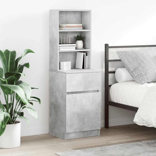 THOYTOUI Nachttisch Betongrau 39x35x125 cm Holzwerkstoff, Aufbewahrungsschrank Nachtisch Nachtkästchen Bedside Table Geeignet für Schlafzimmer Hotel Gästezimmer Wohnheim von THOYTOUI