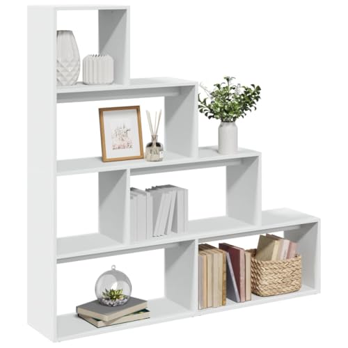 THOYTOUI Raumteiler Bücherregal, Anrichte Mehrzweck Schränke Leiter Regale Schaukästen Verwendbar für Wohnbereich Korridor Schlafzimmer Arbeitszimmer 4 Stufen Weiß 143,5x29x143,5 cm von THOYTOUI