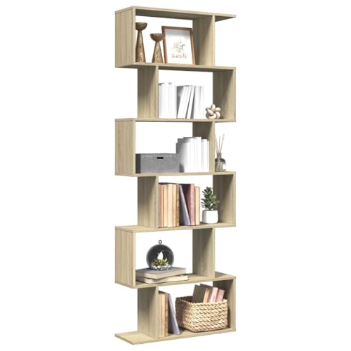 THOYTOUI Raumteiler Bücherregal, Leiter Regale Möbel Schaukästen Hängendes Regal Verwendbar für Korridor Schlafzimmer Arbeitszimmer Küche 6 Etagen Sonoma Eiche 70x24x193 cm von THOYTOUI