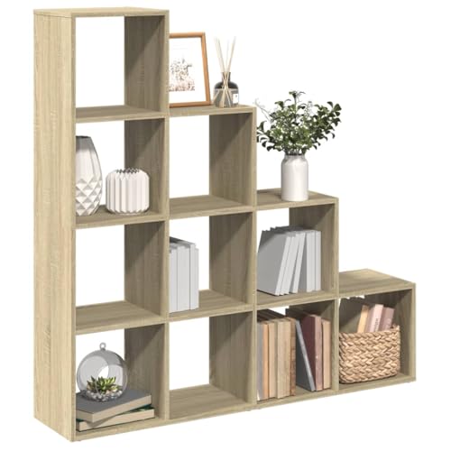THOYTOUI Raumteiler Bücherregal, Schaukästen Treppenregale Hängendes Regal Regale Verwendbar für Küche Arbeitszimmer Schlafzimmer Wohnbereich 4 Stufen Sonoma Eiche 131,5x29x131,5 cm von THOYTOUI