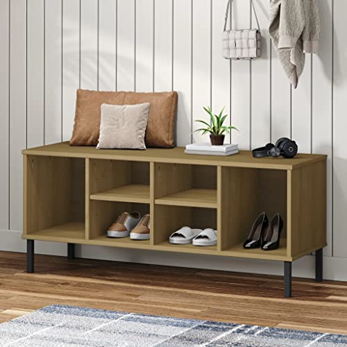 THOYTOUI Schuhregal mit Metallbeinen Braun 106x35x45 cm Massivholz, Schuhständer Schuhkommode Schuhboxen Schuhorganizer Verfügbar für Wohnheim Schlafzimmer Hotel Wohnung von THOYTOUI