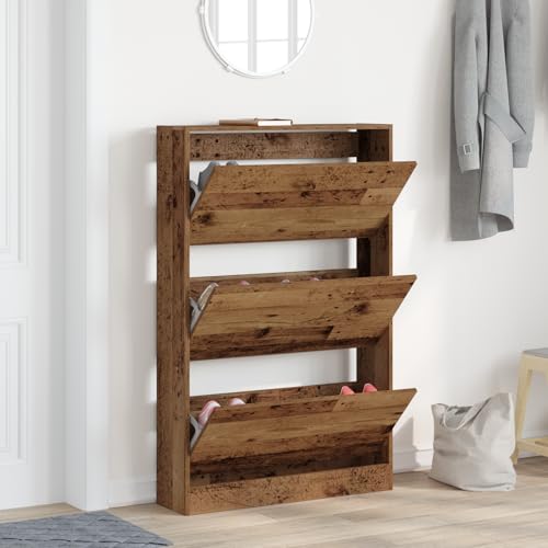 THOYTOUI Schuhschrank Alte Holz 80x21x125,5 cm Ingenieurholz, Schuhkommode Shoe Cabinet Schuhaufbewahrung Verfügbar für Flur Wohnheim Wohnung Wohnzimmer von THOYTOUI