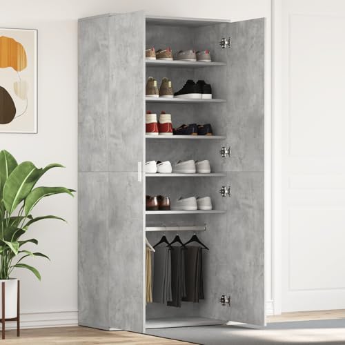 THOYTOUI Schuhschrank Beton Grau 80x39x180 cm Spanplatte, Flurschrank Schuhe Organizer Schuhkommode Schuhboxen Verfügbar für Wohnheim Schlafzimmer Wohnung Wohnzimmer von THOYTOUI