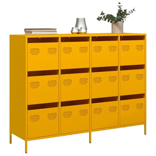 THOYTOUI Sideboard, Vitrinenschrank Apothekerschrank Arbeitsplatte Storage Cabinet Geeignet für Corridoio Ufficio Cucina Camera da letto Senfgelb 135x39x103,5 cm Kaltgewalzter Stahl von THOYTOUI