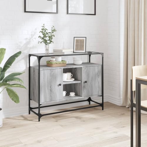 THOYTOUI Sideboard mit Glasplatte, Anrichte Arbeitsplatte Küchenbuffet Buffetschrank Geeignet für Cucina Corridoio Camera da letto Ufficio Grau Sonoma 98x35x81 cm Holzwerkstoff von THOYTOUI