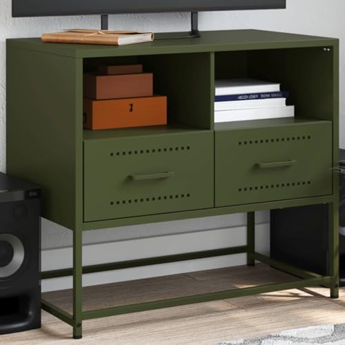 THOYTOUI TV Schrank Olivgrün 68x39x60,5 cm Stahl, TV Board Fernsehtisch Lowboard Fernseher Tisch Geeignet für Schlafzimmer Wohnung Wohnzimmer Wohnheim von THOYTOUI