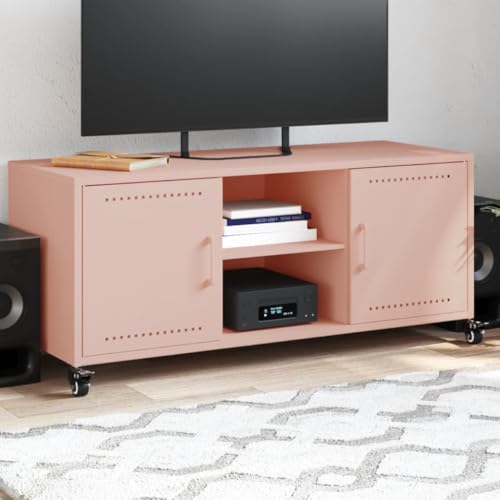 THOYTOUI TV Schrank Rosa 100,5x39x43,5 cm Stahl, Fernsehtisch Lowboard TV Board Fernsehschrank Geeignet für Schlafzimmer Wohnung Hotel Wohnheim von THOYTOUI
