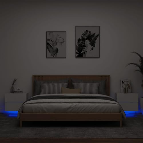THOYTOUI Wand-Nachttische mit LED-Leuchten 2 STK. Nachtschränkchen Kommode Schreibtisch Beistellschrank Geeignet für Wohnung Büro Hotel Wohnstube Weiß von THOYTOUI