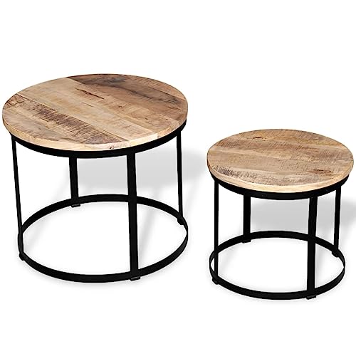 THOYTOUI Zweiteiliges Couchtisch-Set, Dekorationsschrank Pflanzenhocker Vitrinenschrank Sideboard Geeignet für Aufenthaltsraum Stube Teestube Versammlungsraum Raues Mangoholz Rund 40cm/50cm von THOYTOUI