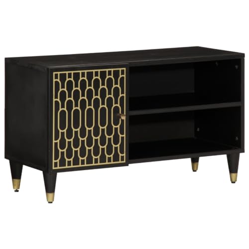 TV Schrank 80x31,5x46 cm Massivholz Mango, Fernseher Tisch Sideboard Fernsehschrank Fernsehtisch Geeignet für Wohnheim Schlafzimmer Wohnzimmer Hotel von THOYTOUI