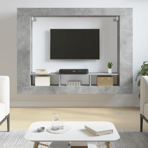 TV Schrank Betongrau 152x22x113 cm Holzwerkstoff, Fernseher Tisch Fernsehschrank Fernsehtisch Lowboard Geeignet für Wohnheim Wohnung Wohnzimmer Hotel von THOYTOUI