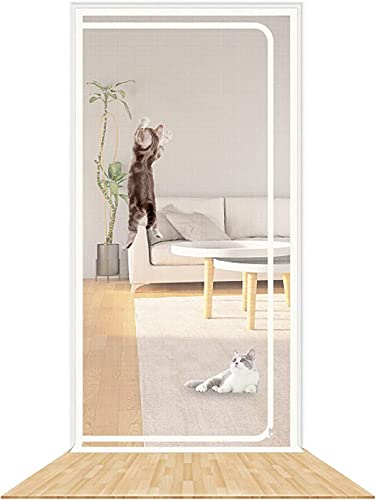 Katzengitter Balkontür 95 cm X 210 cm Verdicktes Katzenschutzgitter Fliegengitter Für Wohnzimmer, Schlafzimmer, Küche, Terrasse, Hund Katze Kratzfeste Gittertür (Color : White, Size : 95x200cm) von THREDN