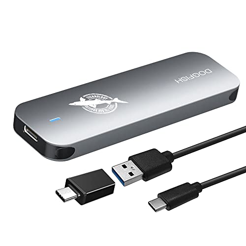 Dogfish Tragbare Externe SSD 2TB Ngff 2242/2260/2280 Graues Metall USB 3.1 Typ-C Ultra-leichte Externe Mini Atmungsaktiv SSD für Mac/Windows/Android/Linux (bis zu 6Gbps,mit LED) von THREE COLOUR DOGFISH