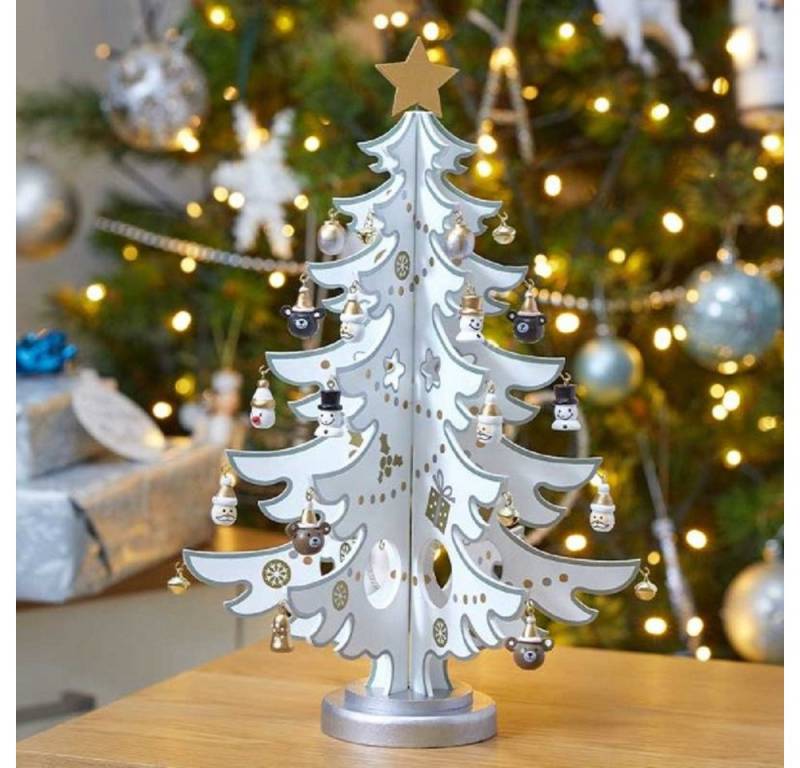 THREE KINGS Weihnachtsfigur DécoTree silber / weiß - Weihnachtsbaum Winterdeko 35 cm (1 St) von THREE KINGS