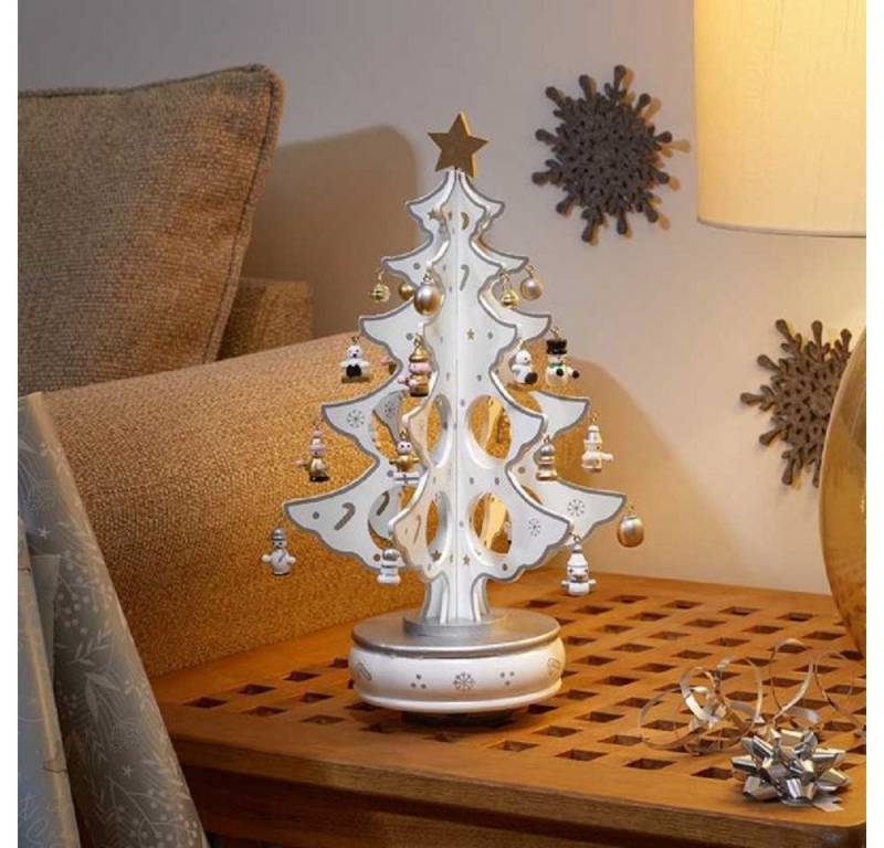 THREE KINGS Weihnachtsfigur Musical! Spinning! DécoTree silber / weiß - Weihnachtsbaum 35 cm (1 St) von THREE KINGS