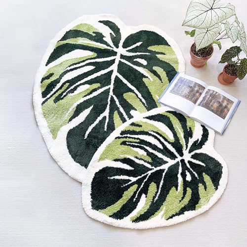 THRILRUG Monstera Getuftete Teppiche mit Blattbereich, rutschfest, Badematte, getuftet, ultraweich, waschbar, Kinderspielpflanze, Blätterform, Kinder, Haustiere, Bodenmatte, Grün, 6.6x9.1 cm von THRILRUG