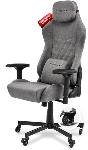 THRONEX Series One | Gaming-Stuhl | Bürostuhl | Schreibtischstuhl | Smooth Wheels mit Stoppfunktion | 4D-Armlehnen | Ergonomisch | Stoff | 150kg Belastbarkeit | Grau von THRONEX