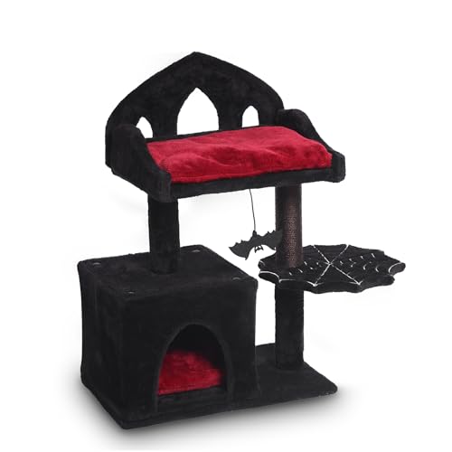 Gothic-Katzenbaum, 71,1 cm, gruseliger Katzenbaum mit königlichem Thronbett, geräumiger Katzenhütte, hängender Fledermaus und robustem Sisal-Kratzbaum, Gothic-Katzenbaum für majestätische Erholung Gothic-Katzenbaum, 71,1 cm, gruseliger Katzenbaum mit königlichem Thronbett, geräumiger Katzenhütte, hängender Fledermaus und robustem Sisal-Kratzbaum, Gothic-Katzenbaum für majestätische Erholung von THROONI
