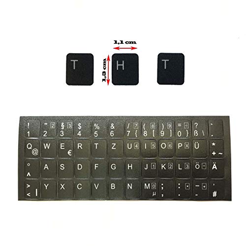 THT Protek DEUTSCHE Tastaturaufkleber - schwarz MATT 48 Tasten 1,4 cm x 1,4 cm Selbstkleben kompatibel für Laptop, PC, Notebook von THT Protek