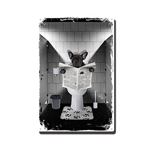 Blechschild aus Metall, französische Bulldogge, zum Lesen von Zeitungen auf Toilette, für Zuhause, Bar, Kaffee, Küche, Wanddekoration, 20,3 x 30,5 cm Blechschild aus Metall, französische Bulldogge, zum Lesen von Zeitungen auf Toilette, für Zuhause, Bar, Kaffee, Küche, Wanddekoration, 20,3 x 30,5 cm von THUANCKY