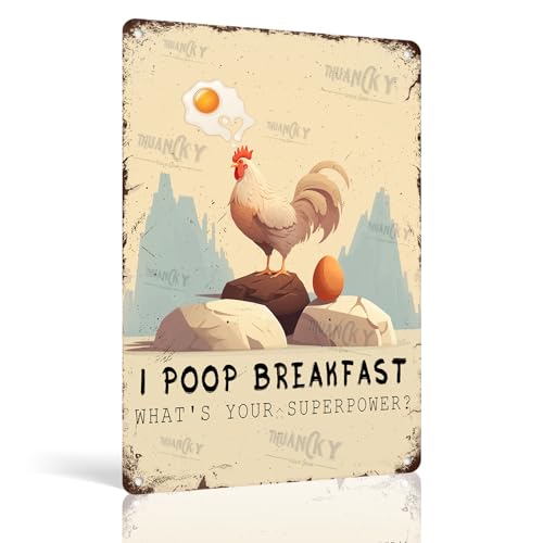 I Poop Breakfast Whats Your Superpower Lustiges Hühner-Schild, Hühnerstall-Dekoration, 20,3 x 30,5 cm von THUANCKY