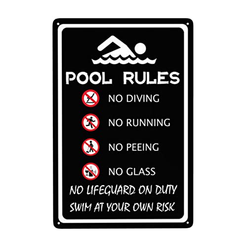 THUANCKY Blechschild "Pool Rules", "No Diving No Running No Peeing No Lifeguard on Duty" Schild für Pool-Dekoration, 20,3 x 30,5 cm Blechschild THUANCKY Blechschild "Pool Rules", "No Diving No Running No Peeing No Lifeguard on Duty" Schild für Pool-Dekoration, 20,3 x 30,5 cm Blechschild von THUANCKY