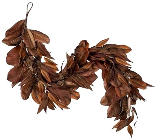 Braune Magnolienblattgirlande, 6 Fuß Realistische Magnolienblattgirlande, Künstliche Herbstmagnolienblättergirlanden Mit Tannenzapfen for Zuhause, Kamin, Veranda(1pcs) von THUCHENYUC