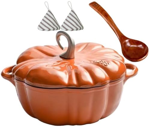 Emaillierter Dutch Oven Aus Gusseisen Mit Kürbisdeckel, Dutch Oven Mit Kürbis-Cocotte 4-QT-Kürbistopf For 3–5 Personen Doppelgriff Sicher For Alle Herdplatten Halloween-Dekor(7.9in) von THUCHENYUC